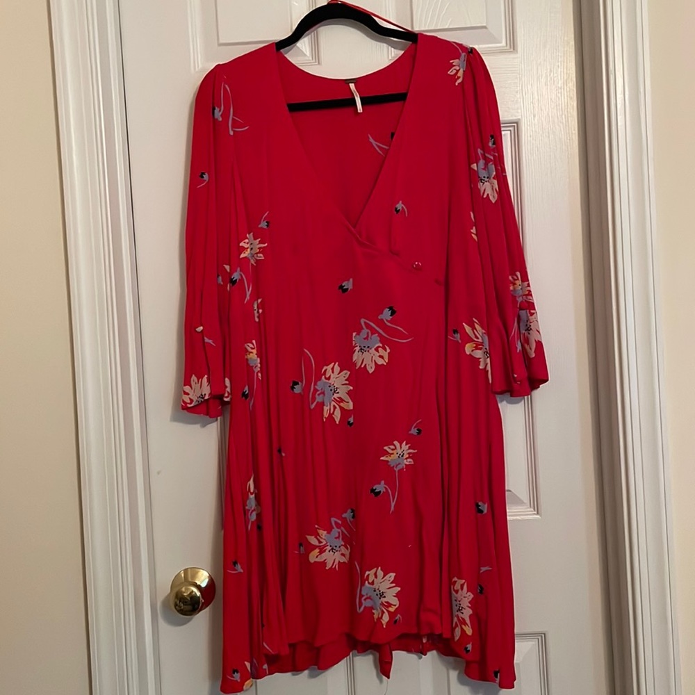 Free People Red  Long Sleeve Dress